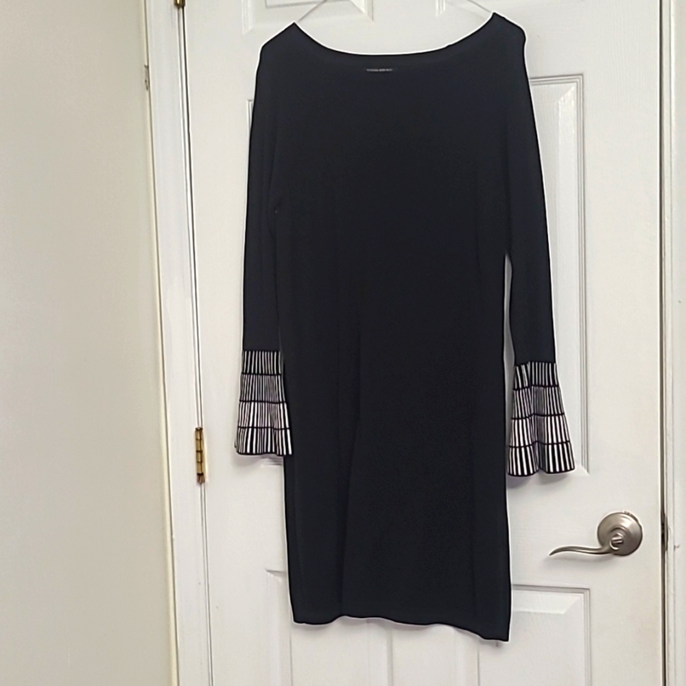 Banana Republic Black Dress with Striped Bell Sleeves